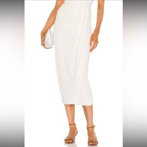 NWT Nude White Ruched MIDI Skirt Size 44/ US 8 - Picture 1 of 14